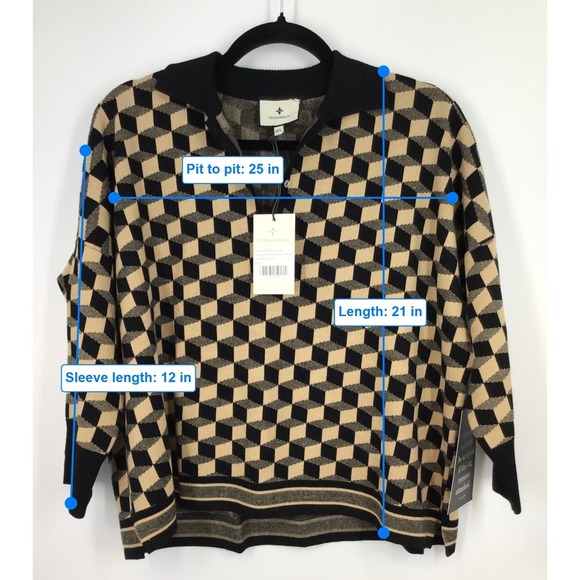 Tuckernuck Clayton Geometric Black Camel Polo sweater M/L - Picture 6 of 8